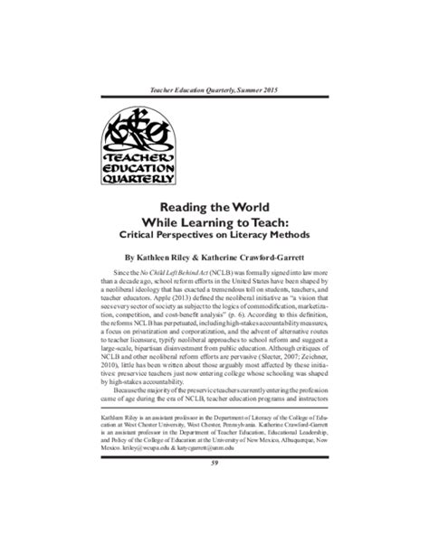 Pdf Reading The World While Learning To Teach Critical Perspectives