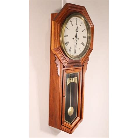 Regulator School House Pendulum Hanging Wall Clock Wood And Brass Chairish