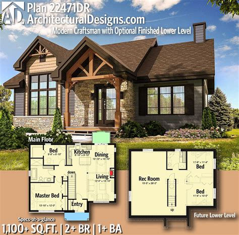 Plan 22471dr Modern Craftsman With Optional Finished Lower Level