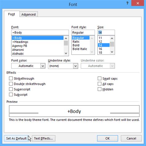 Change The Default Font Size And Style In Word 2013 And 2016