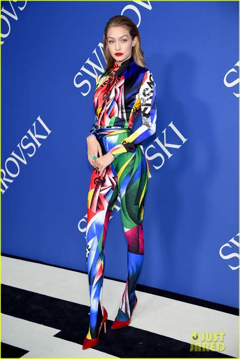 Gigi Hadid Wears Colorful Versace Catsuit At Cfda Awards Photo Photos Just Jared