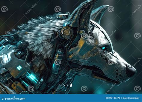 Futuristic Robotic Wolf In Close Up Perfect For Science Fiction Book