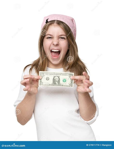 Happy Little Girl Showing Dollar Bill Stock Images Image 27811774