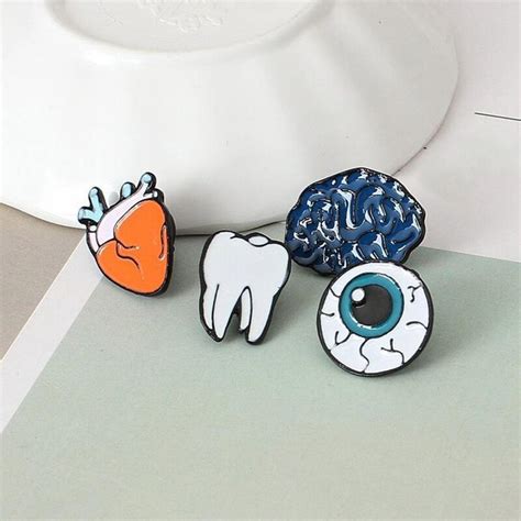 2018 New Cartoon Cute Brain Eye Tooth Metal Brooch Pins Button Pins