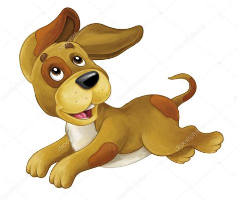 Cartoon Happy Dog Is Jumping And Looking Artistic Style Isolated