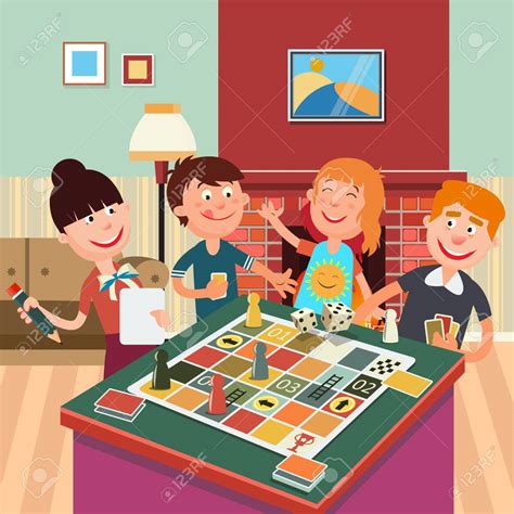 Familia jugndo juegos de mesa. Family Playing Board Game. Happy Family Weekend. Vector ...