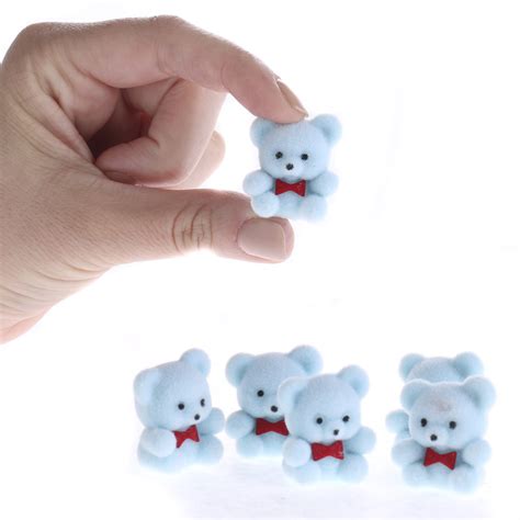 Miniature Baby Blue Flocked Teddy Bears Its A Boy Theme Baby Shower