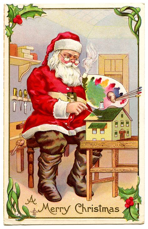 Vintage Graphic Image Santa In His Workshop The Graphics Fairy