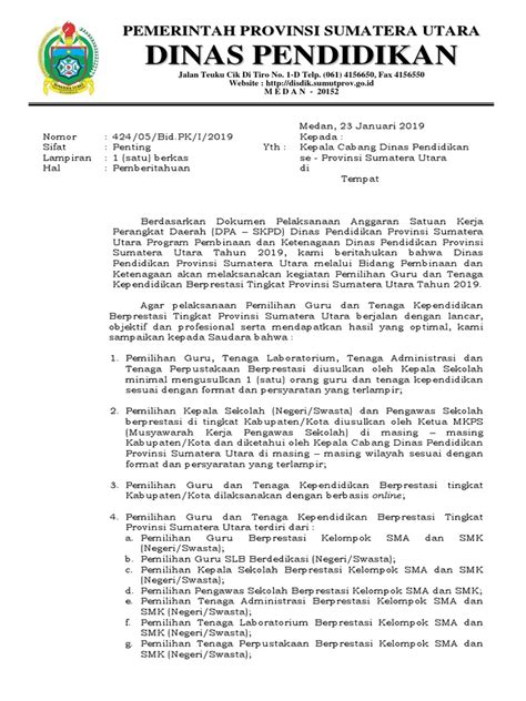 Kop Surat Dinas Pendidikan Provinsi Sumatera Utara Kumpulan Surat Penting