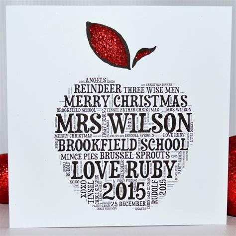 Tell your child's teacher how much he or she has meant to both you and your child. Teacher Christmas Sparkly Apple Personalised Card By Sew Very English | notonthehighstreet.com