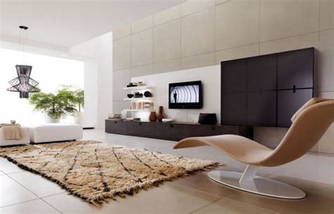 Open space, white living room interior with a big rug on dark, hardwood floor and a beige corner sofa with cushions. Image result for design ideas for beige marble floors | Cozy living room design, Living room ...