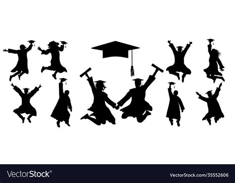 Icons Jumping Silhouettes Graduates Student Vector Image