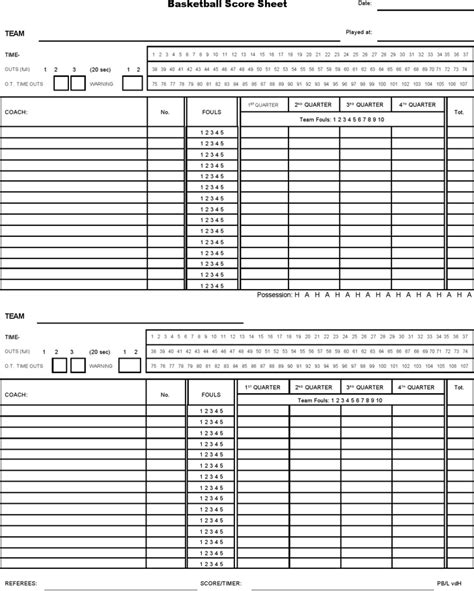 Basketball Score Sheet Printable Free Printable World Holiday