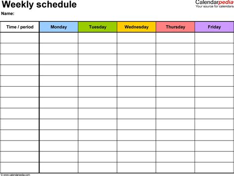 Blank Schedule Sheet With Times Calendar Inspiration Design