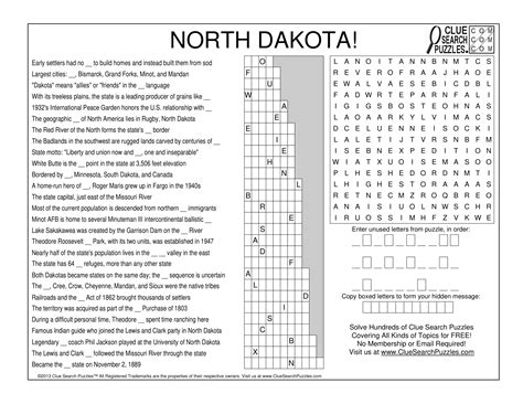 North Dakota Trivia Quiz Clue Search Puzzles