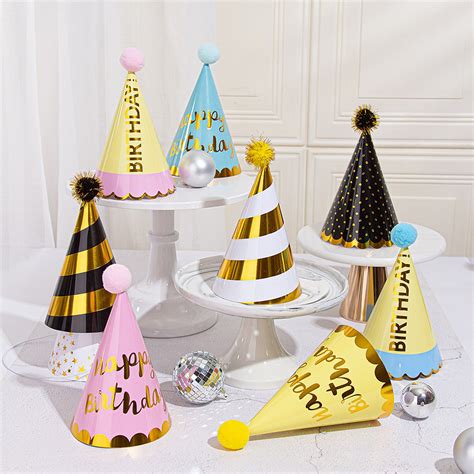 Ready Stock Happy Birthday Hat Children Plush Ball Cone Cap Bronzing