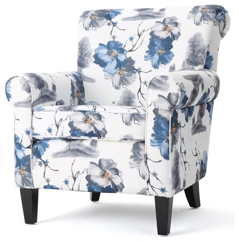 Gdf Studio Manon Blue And White Floral Print Fabric Club Chair