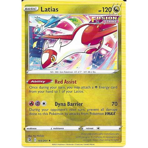 Pokemon Trading Card Game 193264 Latias Rare Card Swsh 08 Fusion