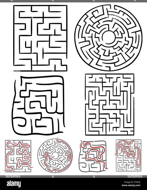 Mazes Or Labyrinths Diagrams Set Stock Vector Image And Art Alamy