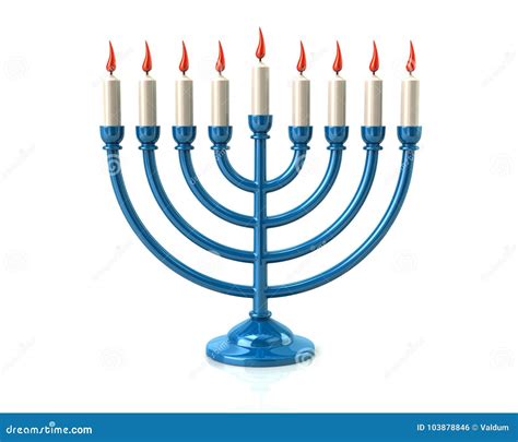 Blue Hanukkah Menorah With Burning Candles Stock Illustration