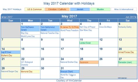 Print Friendly May 2017 Us Calendar For Printing