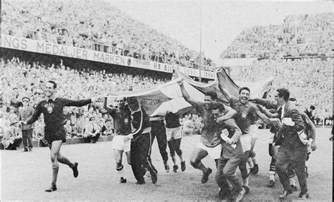 29th june 1958 brazil celebrate winning their first world cup after beating sweden 5 2 in