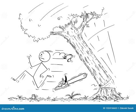 Cartoon Of Lumberjack Running Away From Falling Tree Stock Vector