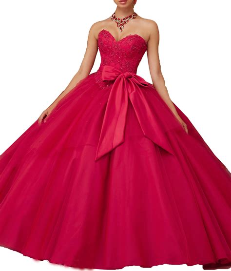Onlybridal Women S Lace Appliques Sweet 15 Ball Gowns Tulle Quinceanera Dresses Rose