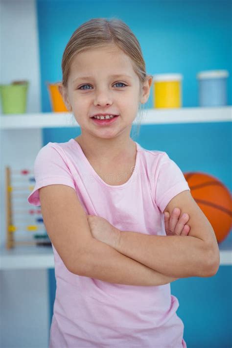 Cute Girl With Arms Crossed Stock Image Image Of Domestic Playing
