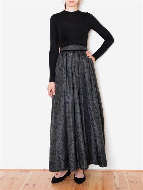 90 s dotted taffeta skirt black maxi length full skirt etsy taffeta skirt skirts velvet