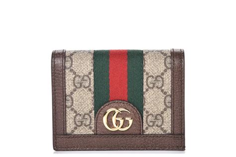 Gucci Ophidia Card Case Monogram Gg Supreme Web Brown In Coated Canvas