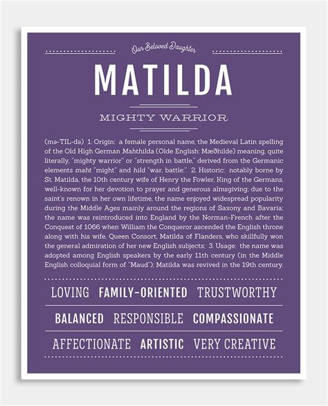 Matilda Name Art Print Classic Names Names With Meaning