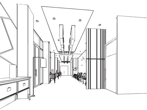 Outline Sketch Of A Interior Stock Vector Illustration Of Line Room