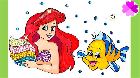 How To Draw Ariel And Flounder The Little Mermaid Cute And Easy