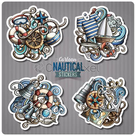 Vector Set Of Marine Nautical Cartoon 3d Doodle Objects Stock Vector