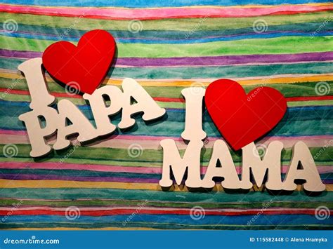 I Love Mom And Dad Wooden Word On A Bright Striped Background Stock Photography Cartoondealer