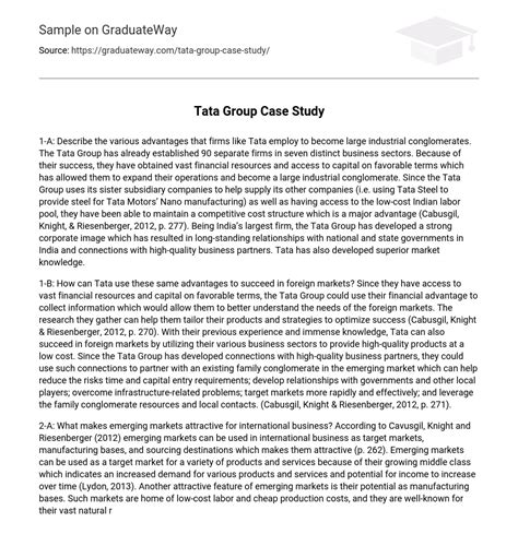 Tata Group Case Study Free Essay Example 814 Words Graduateway
