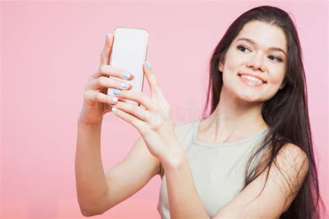 Beautiful Brunette With Long Hair Takes Selfie Stock Photo Image Of Hair Pretty
