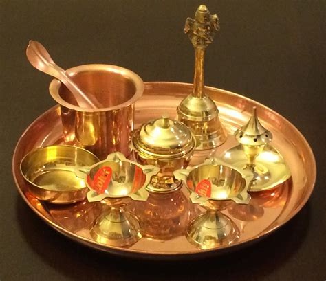 Pure Copper Brass Arti Plate Pooja Arthi Thali Hindu Puja Room Decora