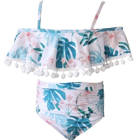 Cute Floral Ruffle 2 Piece Girls Swimsuits Kids Kids Bathing Suits