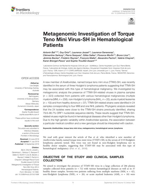 Pdf Metagenomic Investigation Of Torque Teno Mini Virus Sh In