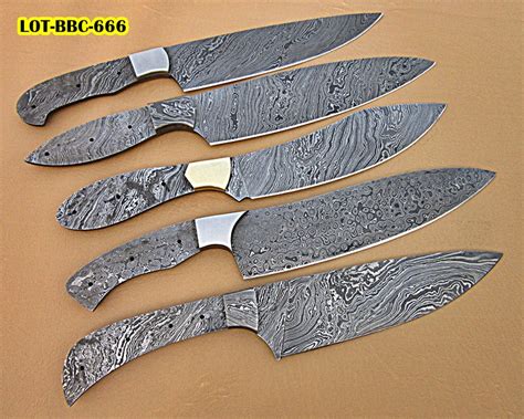 Bbc 666 Handmade Damascus Steel Full Tang Chef Knife Blank Blade Set