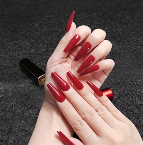 Wine Red Color Glossy Press On Nails For Women 24pcs Fake Full Etsy Uk