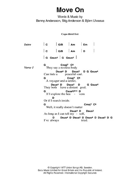 Move On Sheet Music ABBA Guitar Chords Lyrics