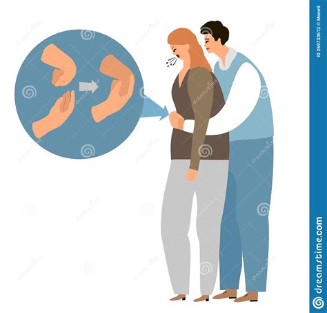 Heimlich Maneuver Vector Illustration Young Man Saving Life Of Woman Performing Abdominal