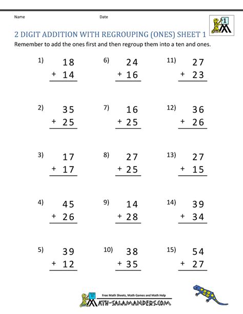 Grade 1 Math 2 Digit Addition Worksheets Templates Printable Free