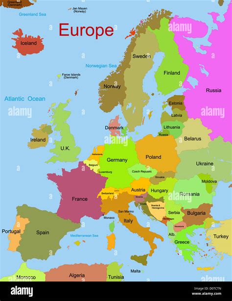 Map Of European Continent Stock Photo Alamy