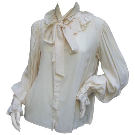 yves saint laurent rive gauche ivory silk ruffled bow blouse c 1970s at 1stdibs silk ruffle