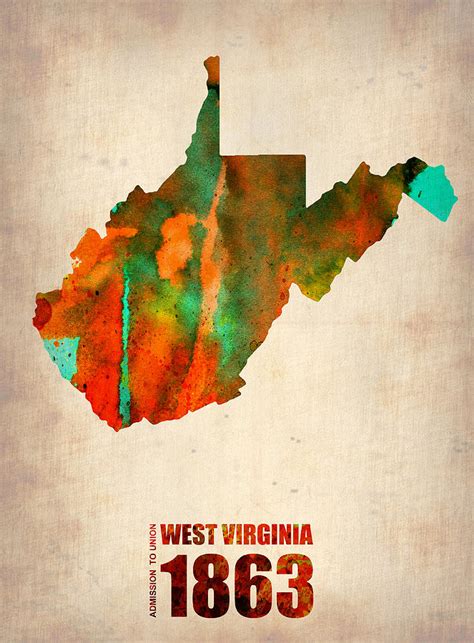 West Virginia Watercolor Map Digital Art By Naxart Studio