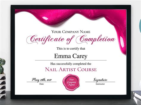 Certificate Of Completion Nail Polish Salon Certificate Nail Etsy